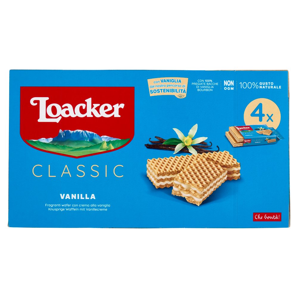 Loacker Classic Vanilla Wafer con Crema alla Vaniglia Bourbon del Madagascar Pz.4 X Gr45