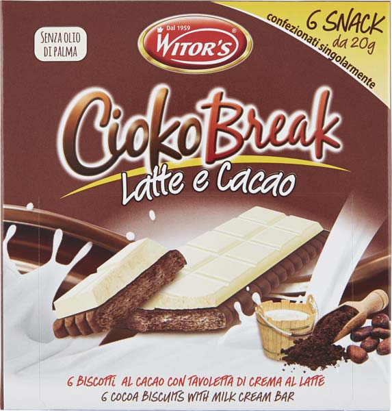 Witor's CiokoBreak Snack Latte e Cacao Senza Olio di Palma Gr.120