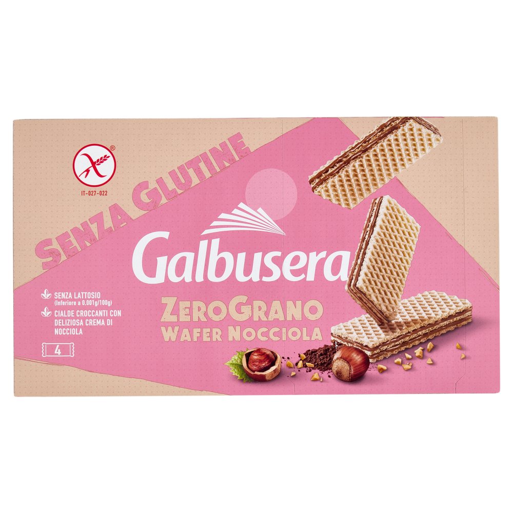 Galbusera Zerograno Wafer alla Nocciola Senza Glutine e Senza Lattosio Gr.180