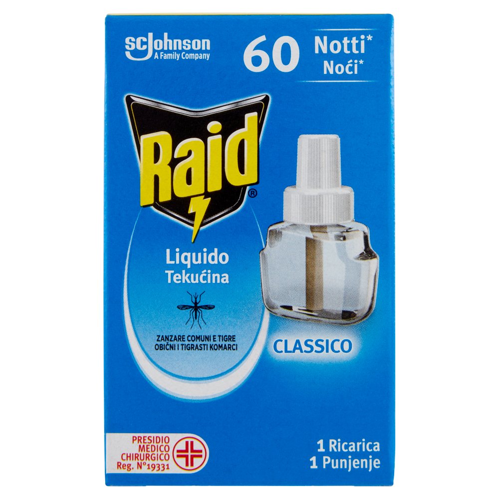 Raid Ricarica Insetticida Liquido Inodore Copertura per 60 Notti