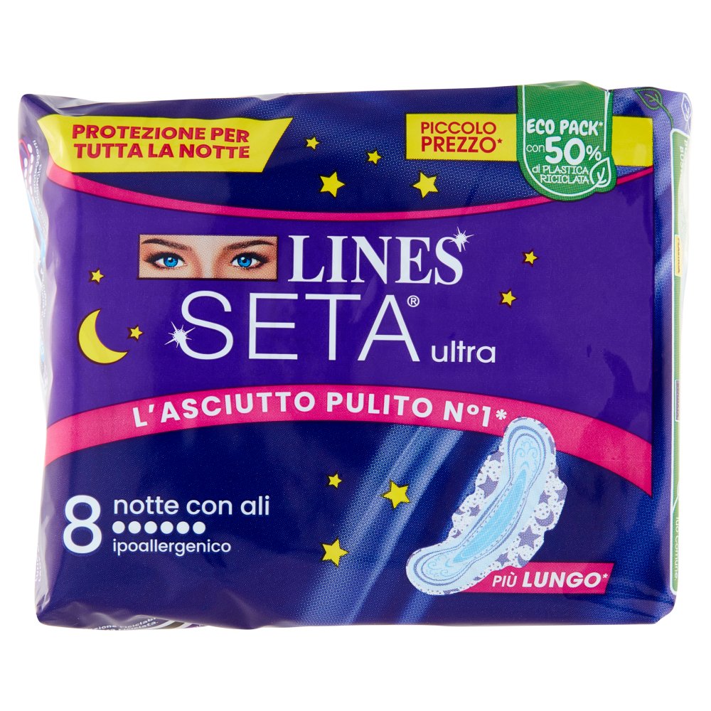 Lines Seta Ultra Notte Assorbenti con Ali Pz.8