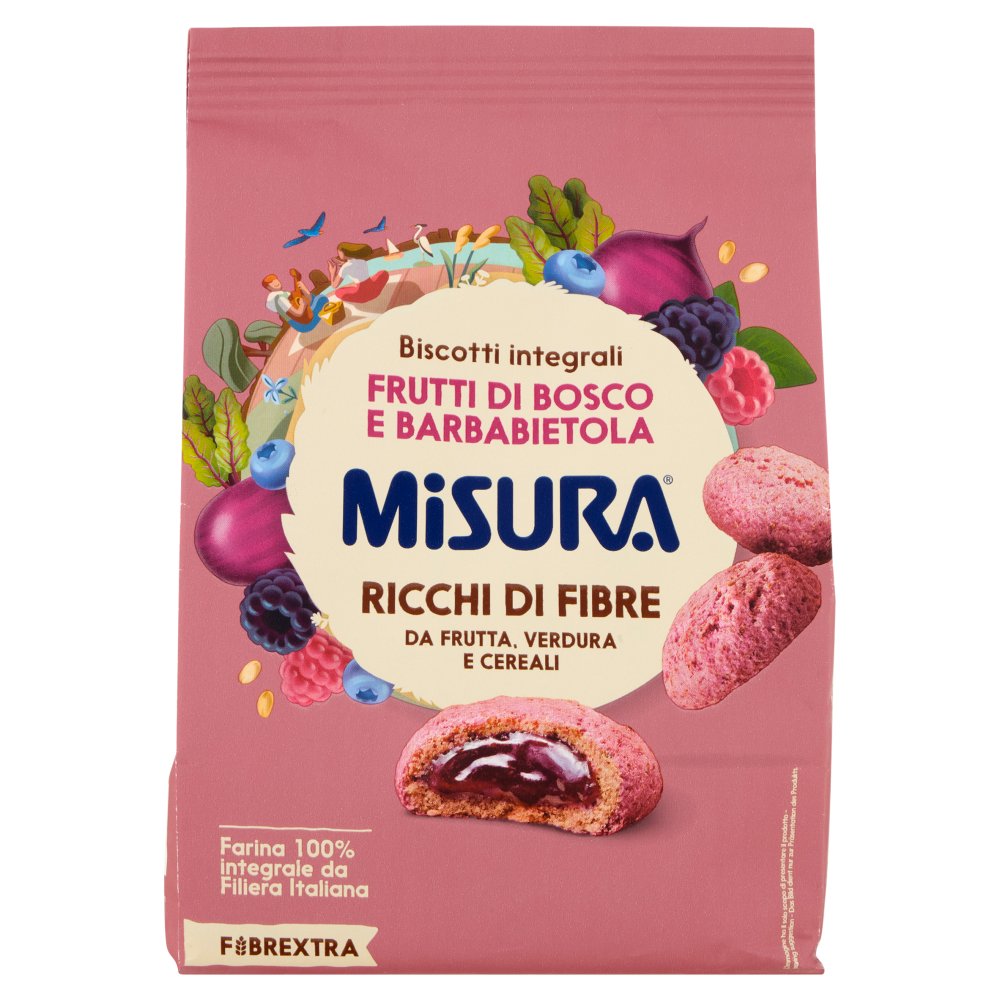 Misura Fibrextra Biscotti Integrali con Morbido Ripieno di Frutti di Bosco e Barbabietola Gr.260