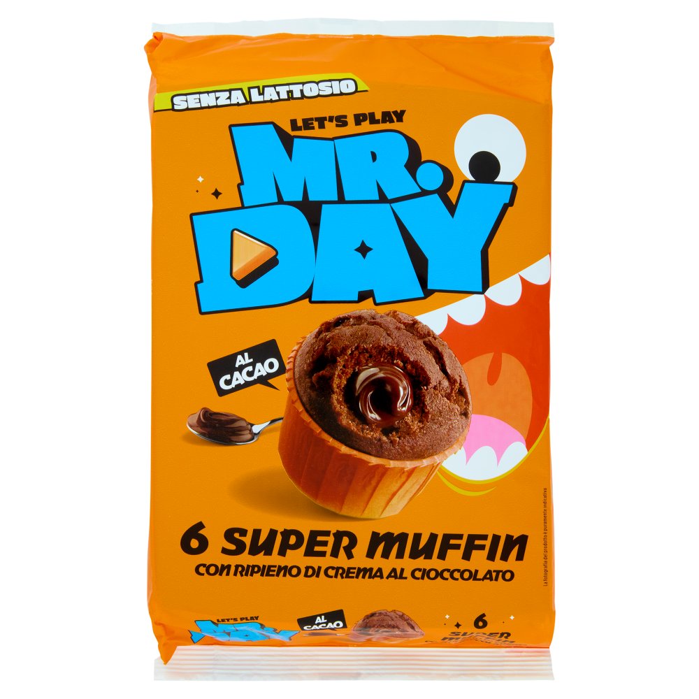 Mr.Day Super Muffin al Cacao con Ripieno di Crema al Cioccolato Pz.6 Gr.300