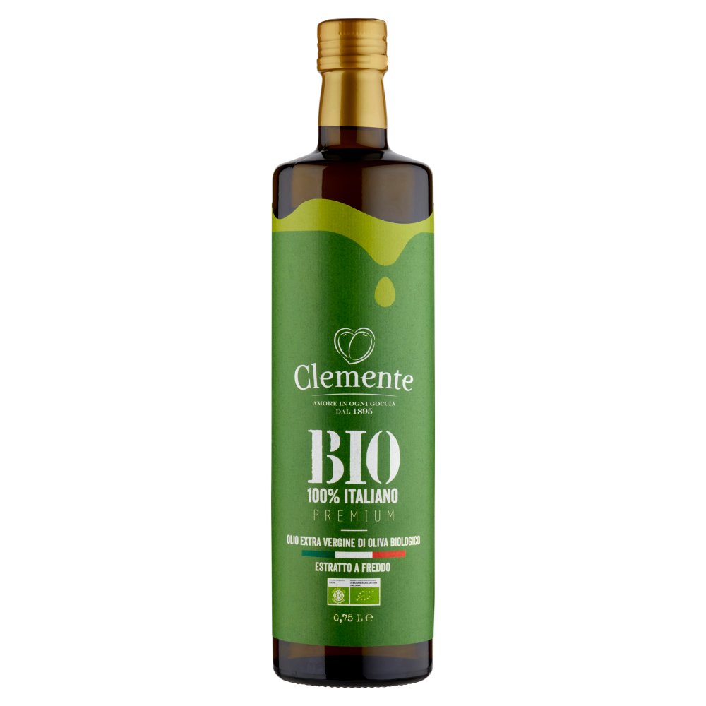 Clemente Olio Extra Vergine d'Oliva Biologico Premium Estratto a Freddo 100% Italiano Cl.75