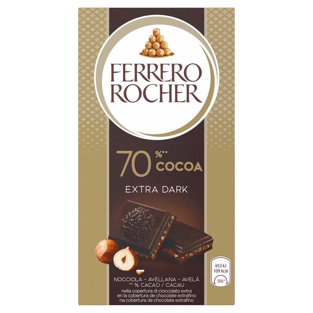 Ferrero Rocher Dark Tavoletta di Cioccolato Extra Fondente 70% con Ripieno alla Nocciola Gr.90