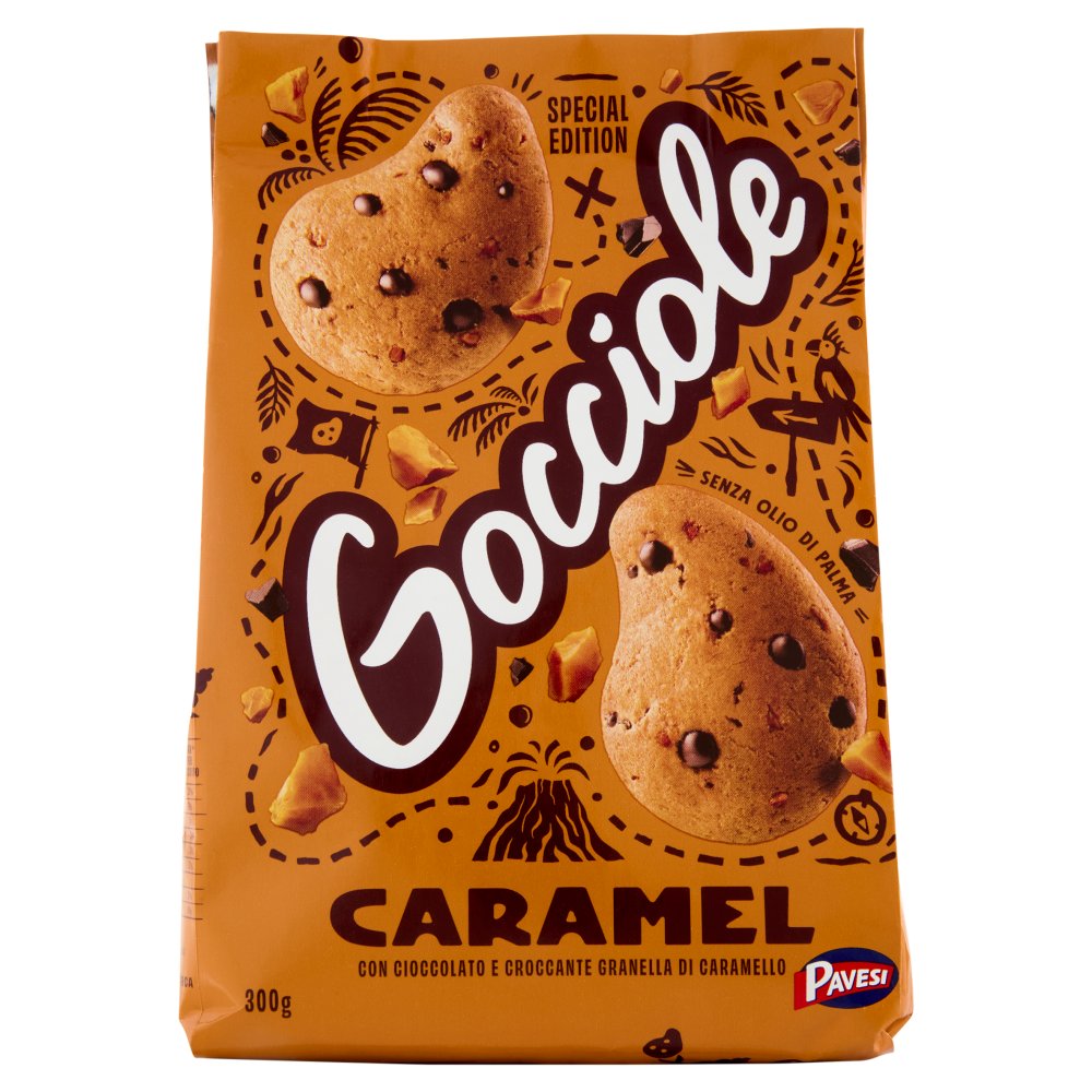Pavesi Gocciole Caramel Biscotti con Gocce di Cioccolato e Caramello Gr.300