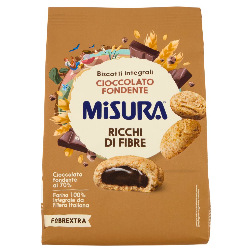 Misura Fibrextra Biscotti Integrali con Morbido Ripieno al Cioccolato Fondente Gr.260