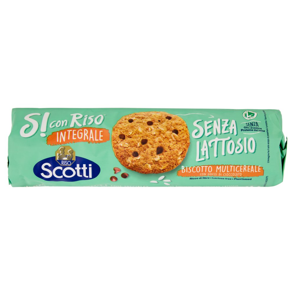 Scotti Biscotti Si con Riso Senza Lattosio Multicereali con Gocce di Cioccolato Gr.250