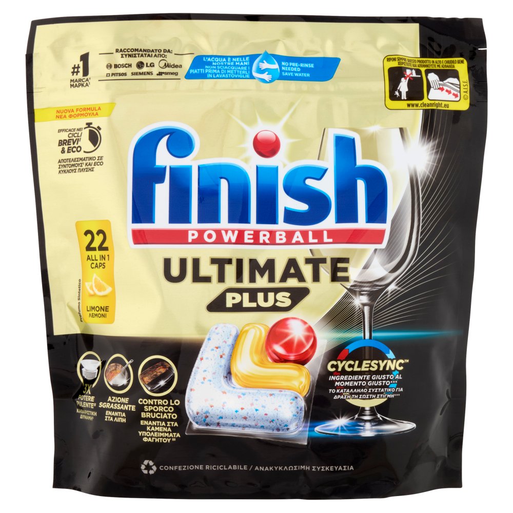 Finish Ultimate Plus All in One Caps per Lavastoviglie al Limone 22 Pz.