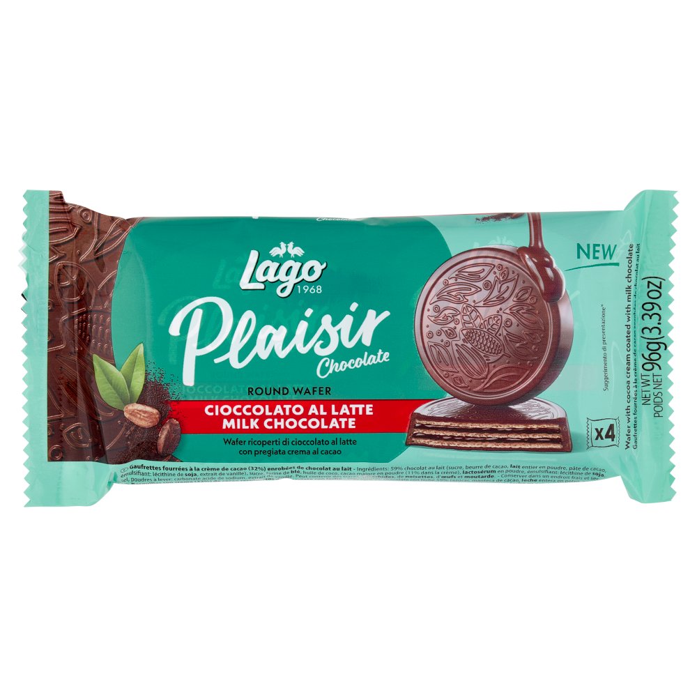 Gastone Lago Plaisir Chocolate Round Wafer con Cioccolato al Latte e Crema al Cacao Pz.4 X Gr.24