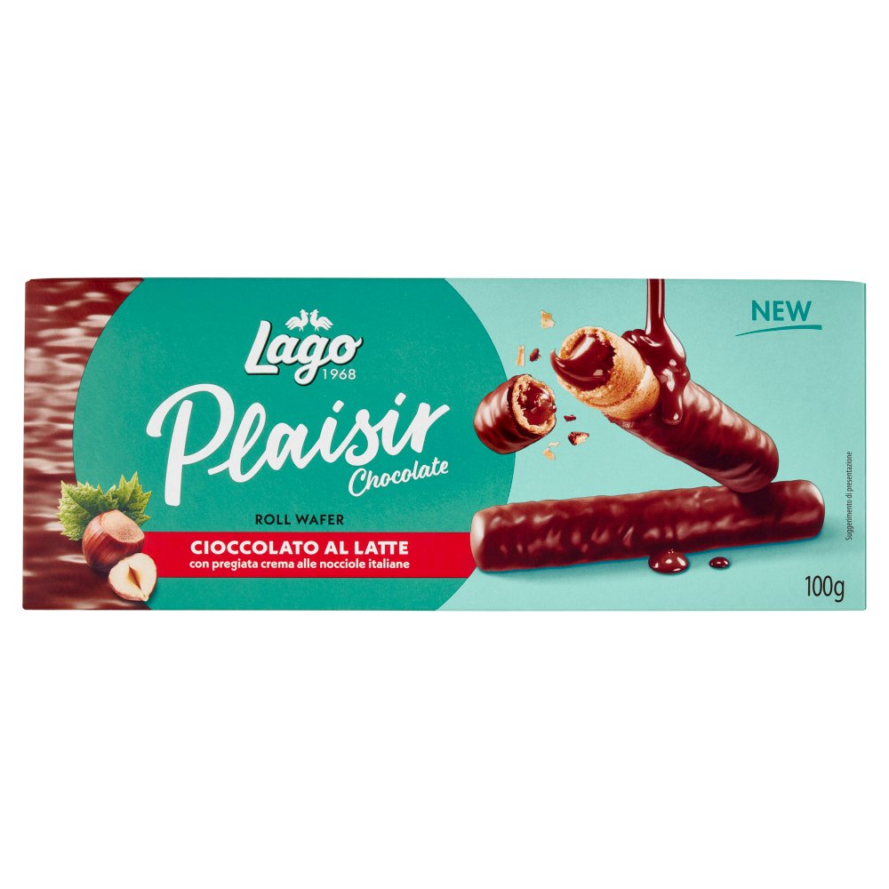Gastone Lago Plaisir Chocolate Roll Wafer Cioccolato al Latte con Pregiata Crema alle Nocciole Italiane Gr.100