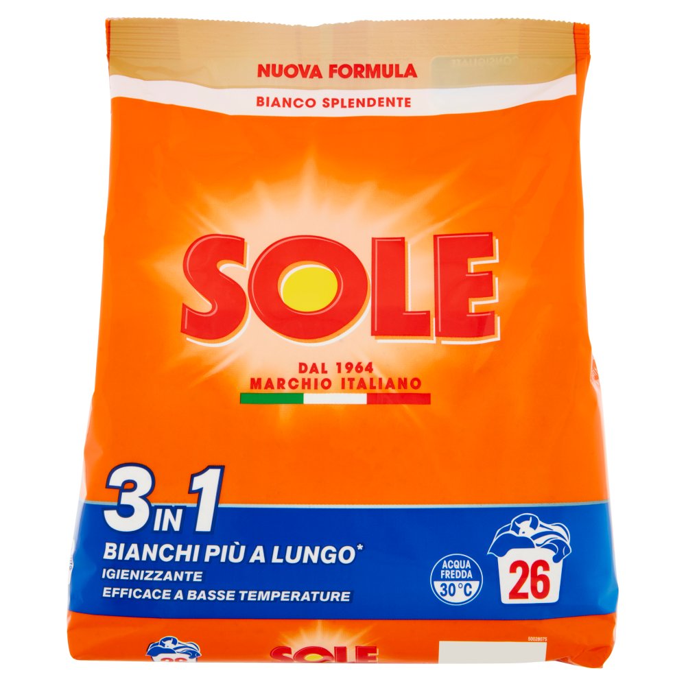 Sole Detersivo in Polvere per Lavatrice in Sacchetto Bianco Splendente 26 Misurini