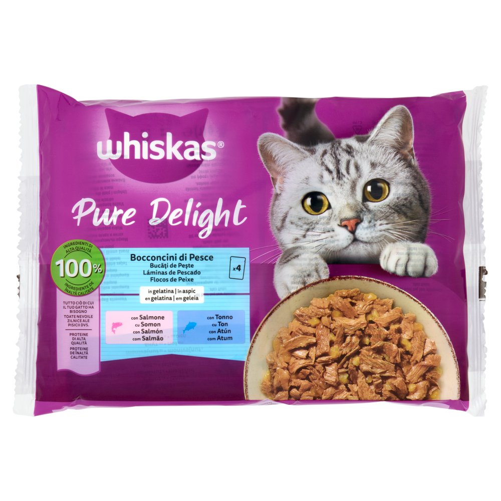 Whiskas Pure Delight Bocconcini di Salmone e Tonno in Gelatina in Busta Pz.4 Gr.85
