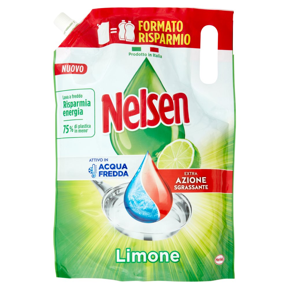 Nelsen Detersivo Liquido per Piatti al Limone Ricarica in Busta Lt.1,65