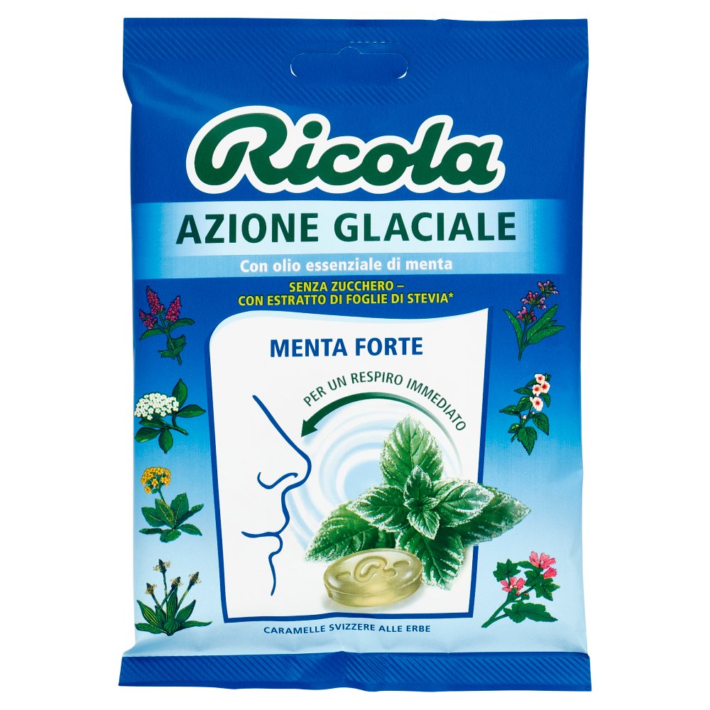 Ricola Caramelle in Busta con Azione Glaciale Menta Forte Gr.70
