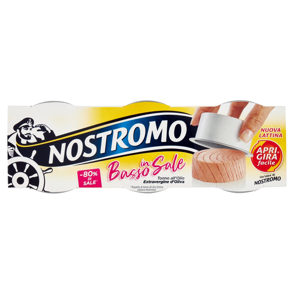 Nostromo Tonno Basso in Sale in Olio Extravergine di Oliva Apri e Gira Facile Pz.3 X Gr.65