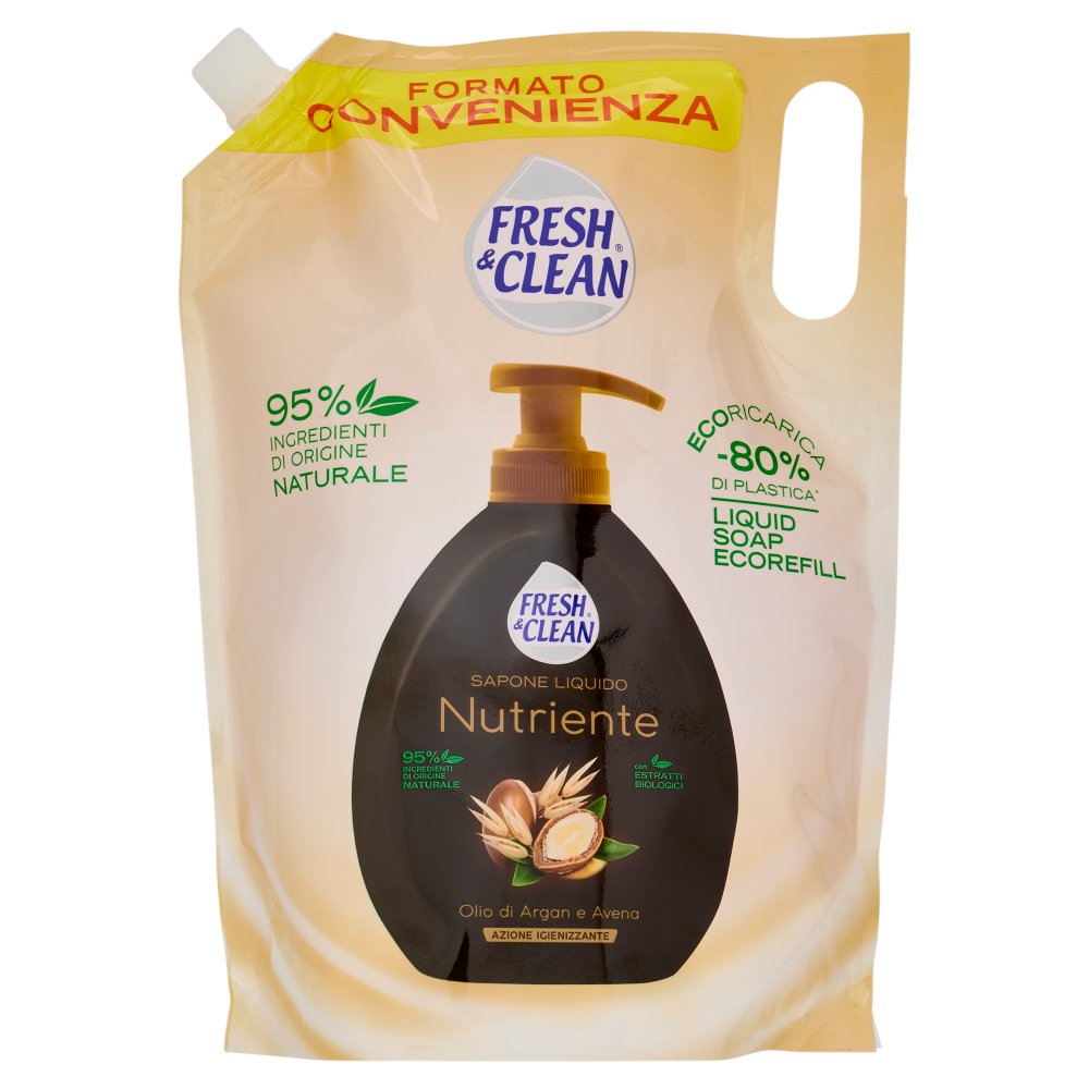 Fresh & Clean Sapone Liquido Ecoricarica Nutriente Olio di Argan e Avena Lt.1
