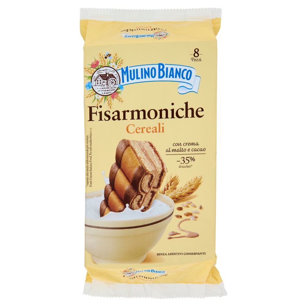Mulino Bianco Fisarmoniche con 8 Cereali e Crema al Malto d'Orzo e Cacao Pz.8 Gr.264