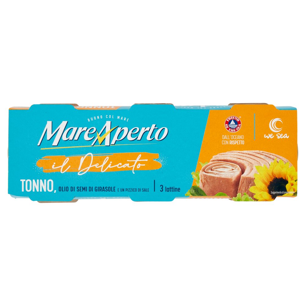 Mare Aperto Tonno Delicato in Olio di Semi di Girasole e un Pizzico di Sale Pz.3 X Gr.70