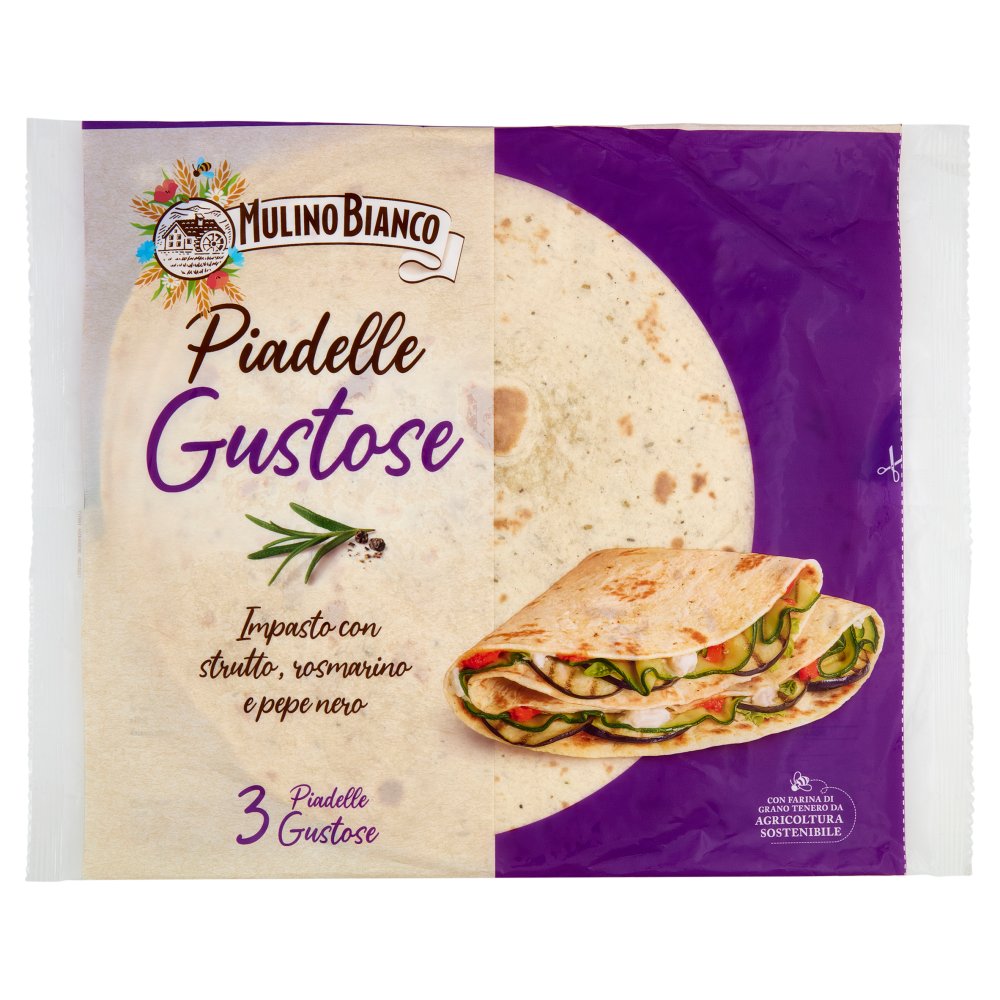 Mulino Bianco Piadelle Gustose Impasto con Strutto Rosmarino e Pepe Nero Pz.3 Gr.330