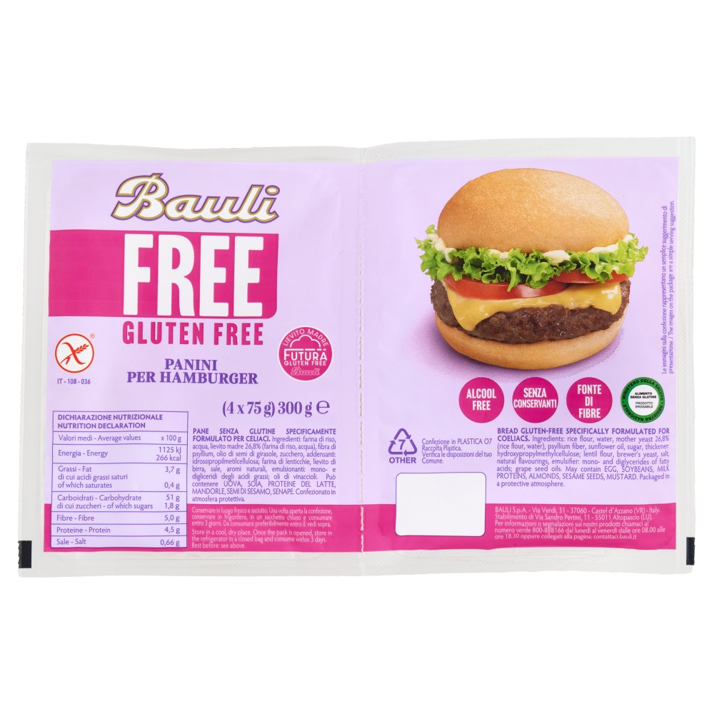 Bauli Free Gluten Free Panini per Hamburger Gr.75 Pz.4