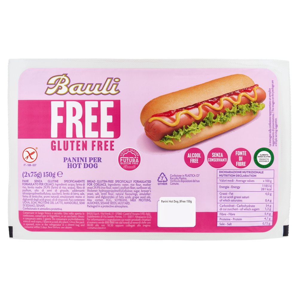 Bauli Free Gluten Free Panini per Hot Dog Gr.75 Pz.2
