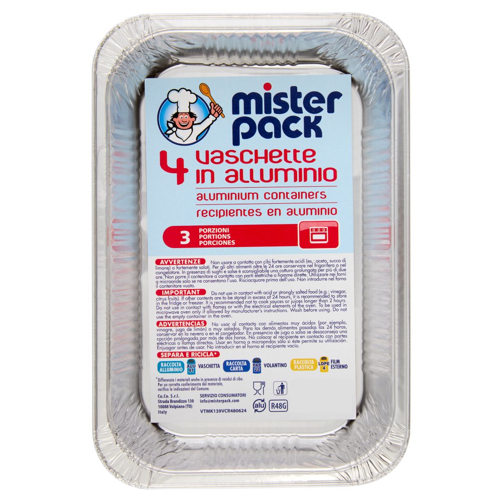 Mister Pack Contenitori Alluminio 3 Porzioni Pz.4