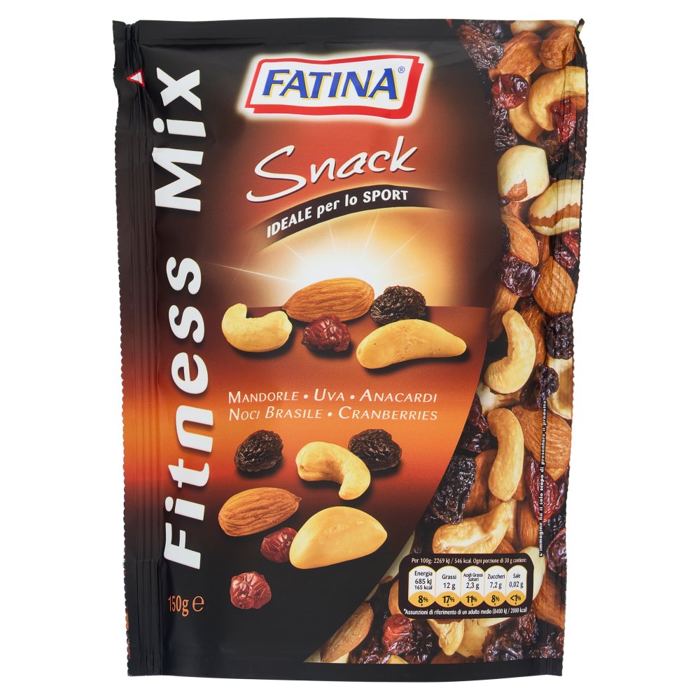 Fatina Fitness Mix Snack Mandorle Uva Anacardi Noci del Brasile e Cranberries Gr.150