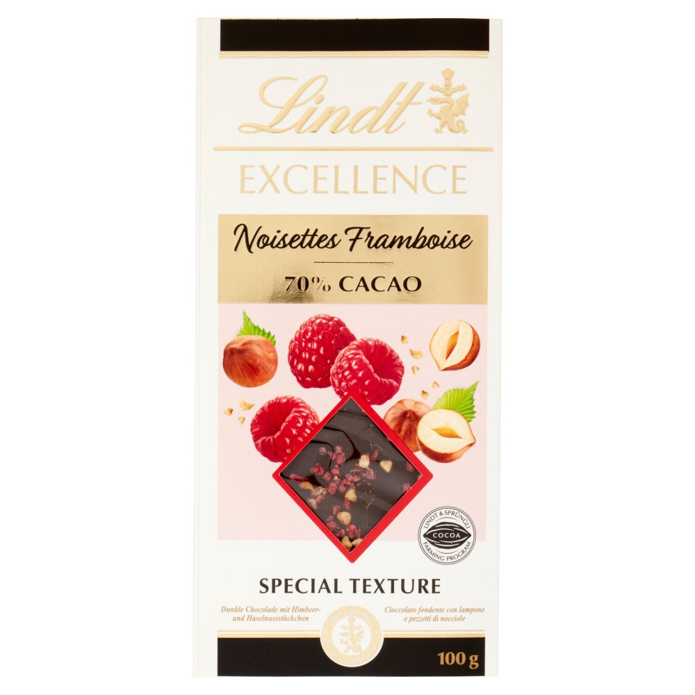 LINDT EXCELLENCE LAMPONE/NOCCIOLE 70% GR .100 TAVOL