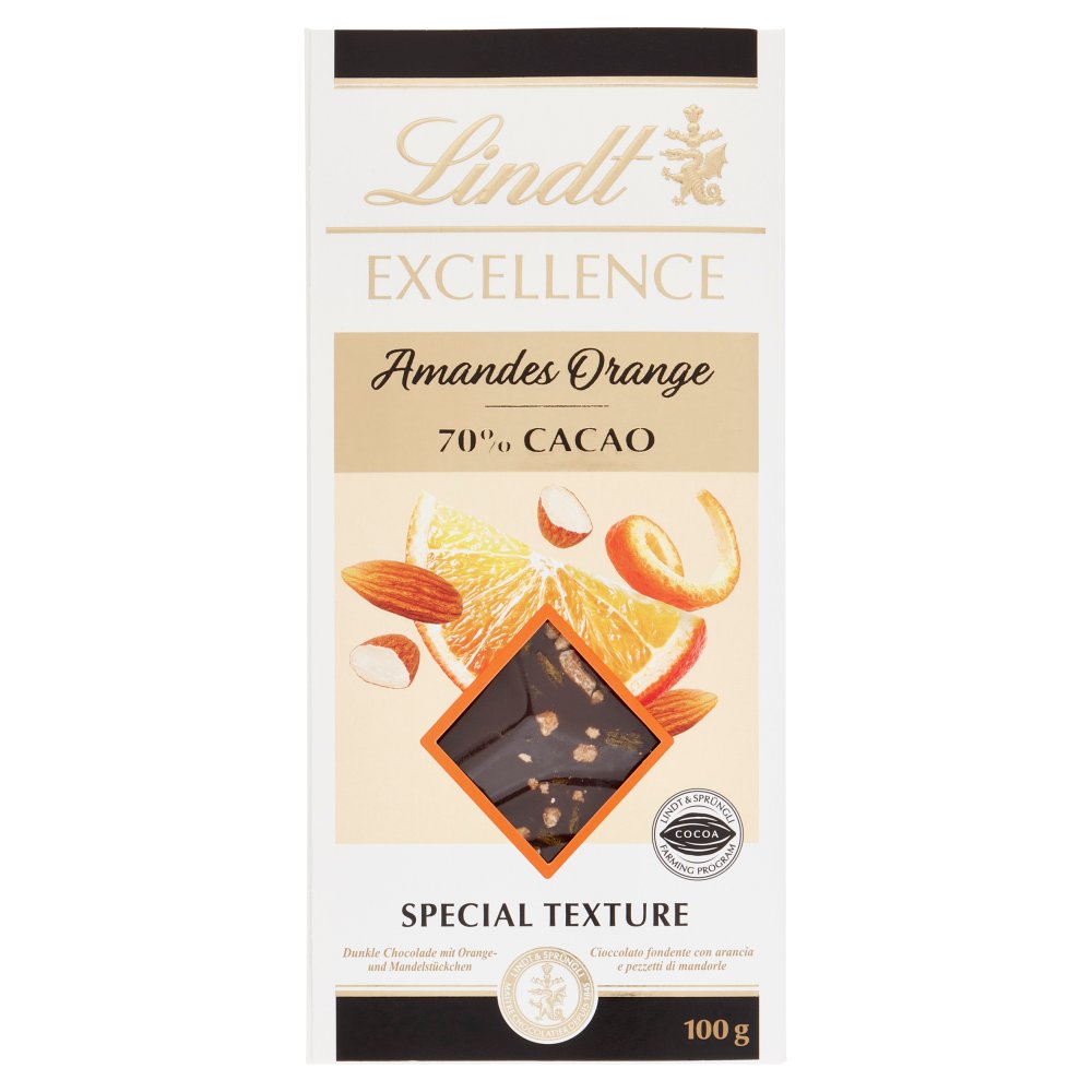 LINDT EXCELLENCE MANDORLA/ARANCIA 70% GR .100 TAVOL