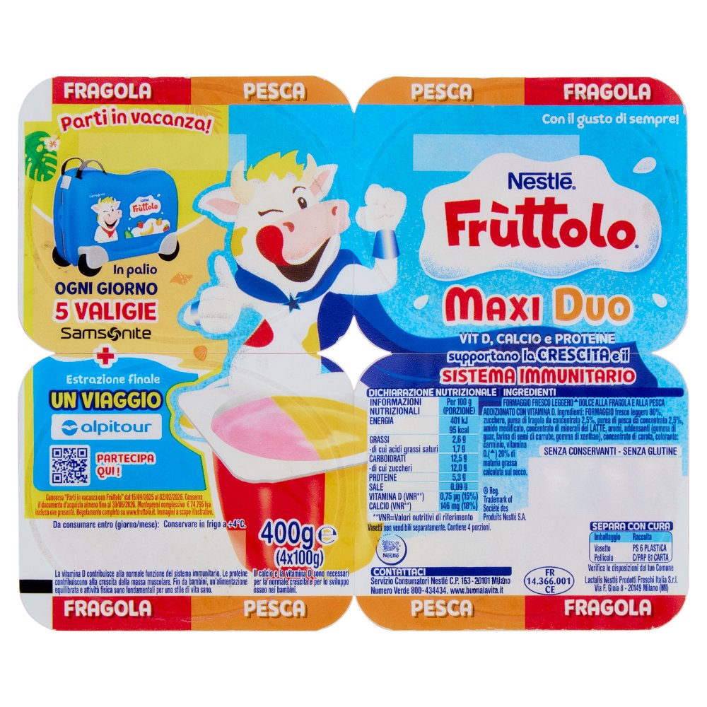 NESTLE FRUTTOLO MAXIDUO FRAGOLA/PESCA G. 100X4| Imb. 1