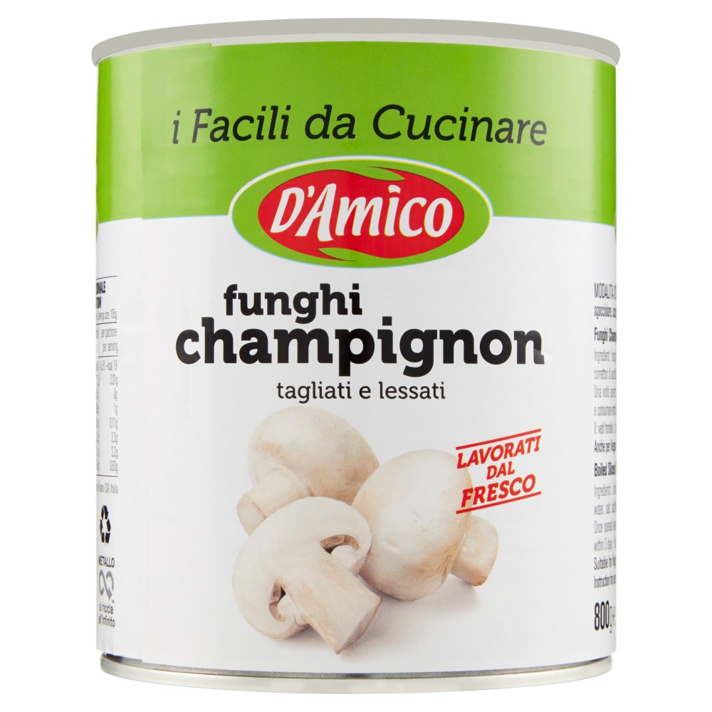 D'AMICO FUNGHI CHAMPIGNONS NAT.TAGLIATI G.800 LATTA| Imb. 12