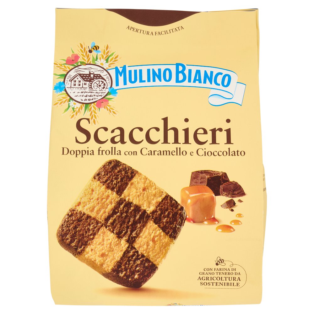 Mulino Bianco Biscotti Scacchieri Frolla con Caramello e Cioccolato Gr.300