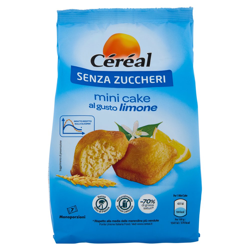 Céréal Mini Cake Gusto Limone senza Zuccheri senza Lattosio senza Olio di Palma Pz.7 Gr.196