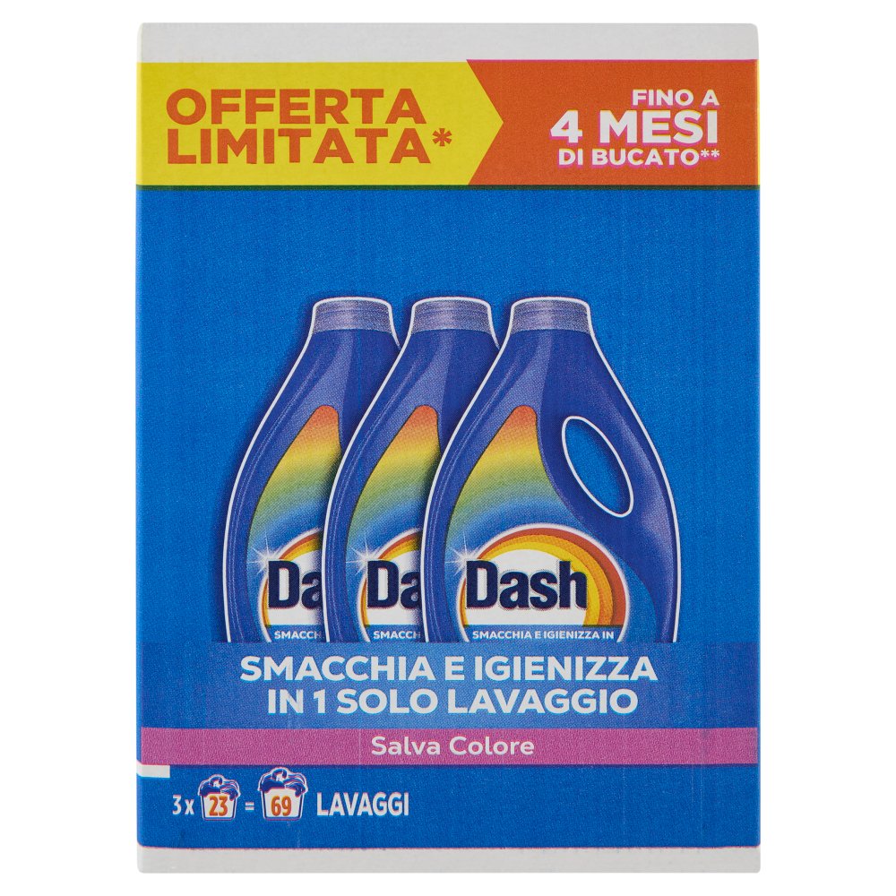 Dash Power Detersivo Liquido Lavatrice Salva Colore 3x23 Lavaggi