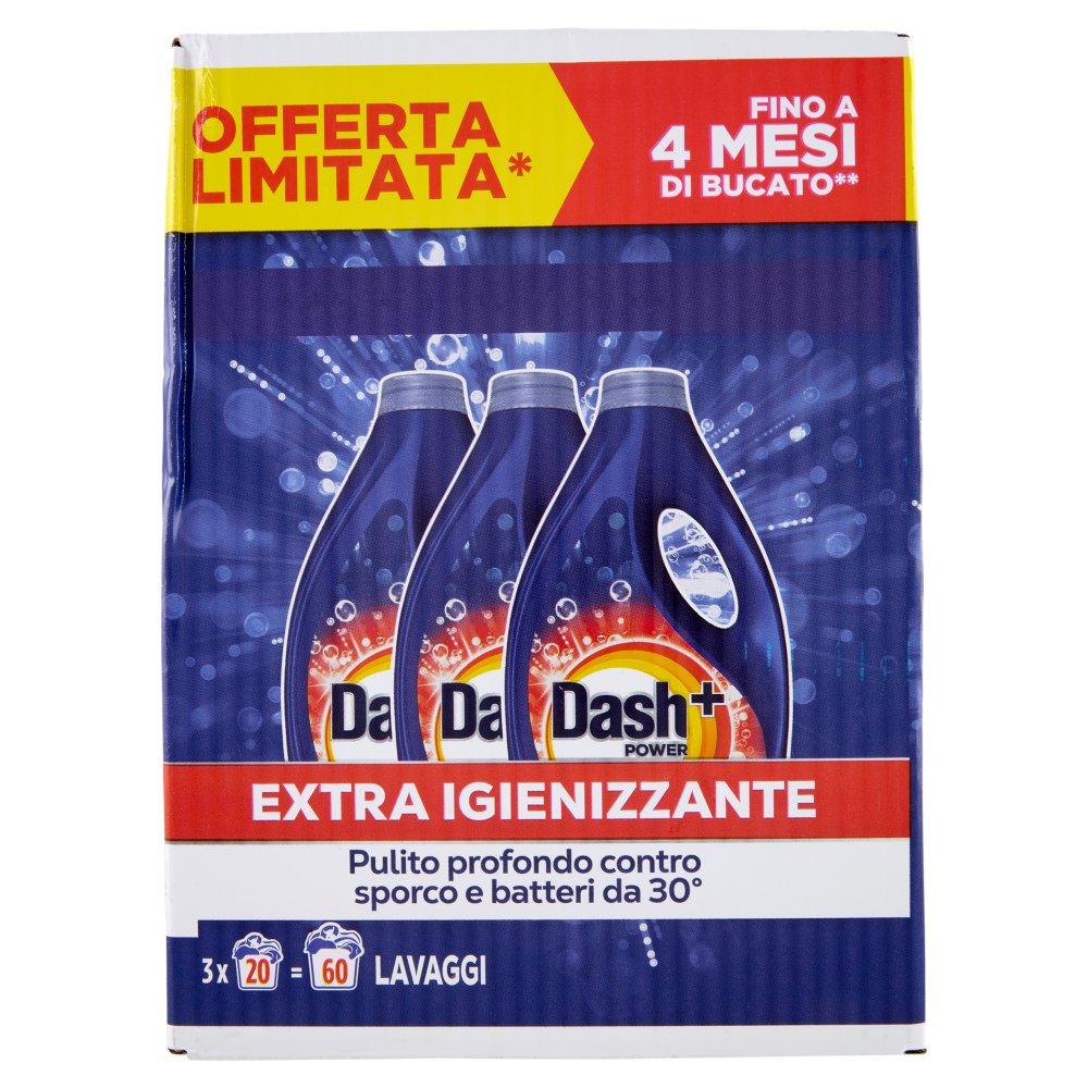 Dash Power Detersivo Liquido Lavatrice Azione Extra-Igienizzante 3x20 Lavaggi