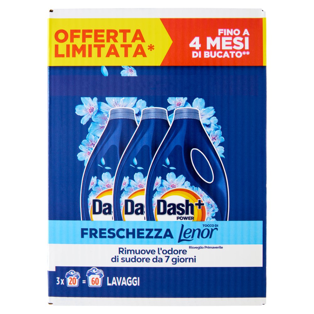 Dash Power Detersivo Liquido Lavatrice + Tocco Lenor Risveglio Primaverile, 3x20 Lavaggi