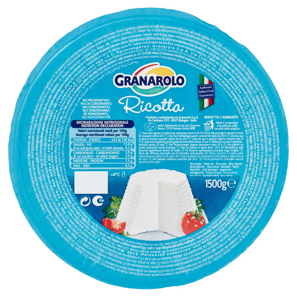 Granarolo Ricotta Kg.1,5 Cartone Pz.2