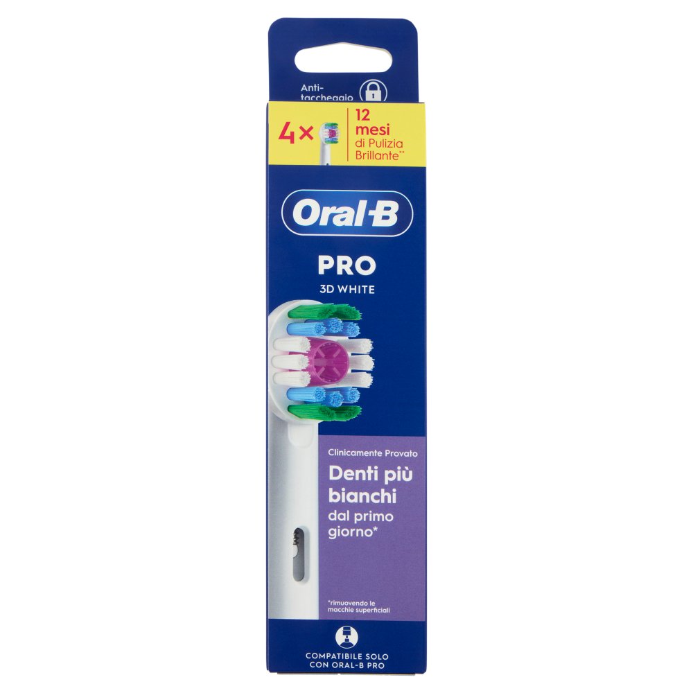 Oral-B Spazzolino Elettrico Testine di Ricambio Pro 3D White Bianche Pz.4