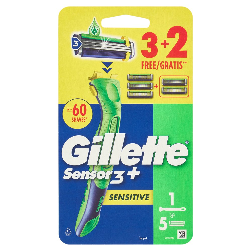 Gillette Sensor3+ Sensitive Rasoi a 3 Lame con 1 Manico Pz.3+2