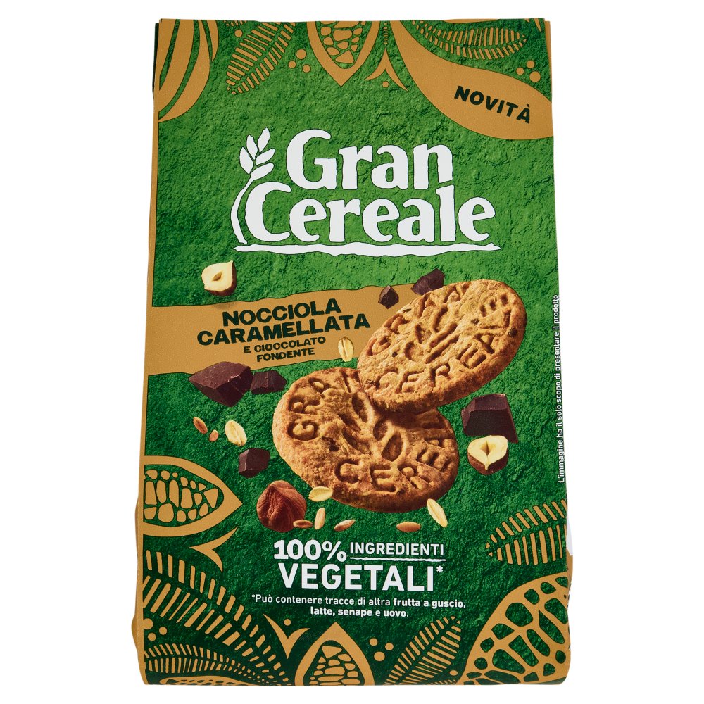 Gran Cereale Biscotti con Nocciola Caramellata e Cioccolato Fondente 100% Ingredienti Vegetali Gr.280