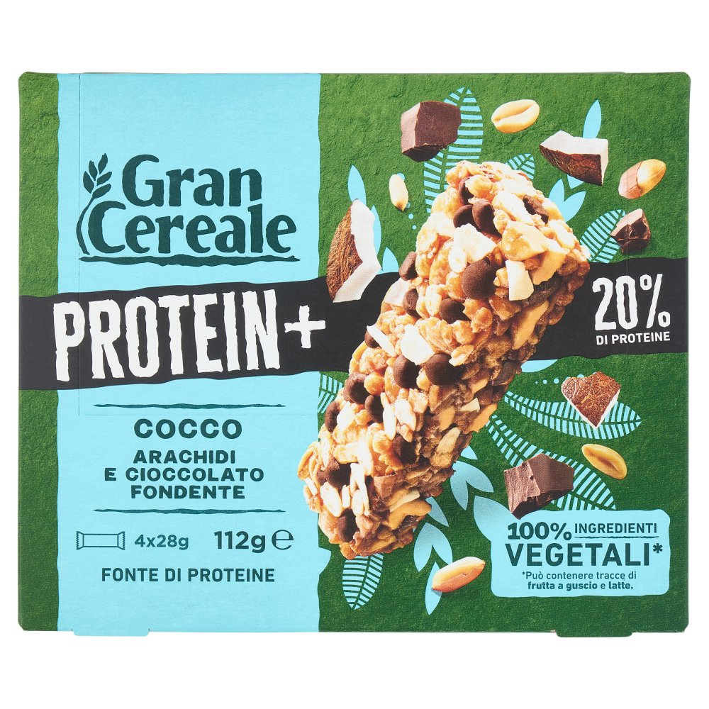 Gran Cereale Barrette Protein+ Cocco Arachidi e Cioccolato Fondente Pz.4 Gr.112