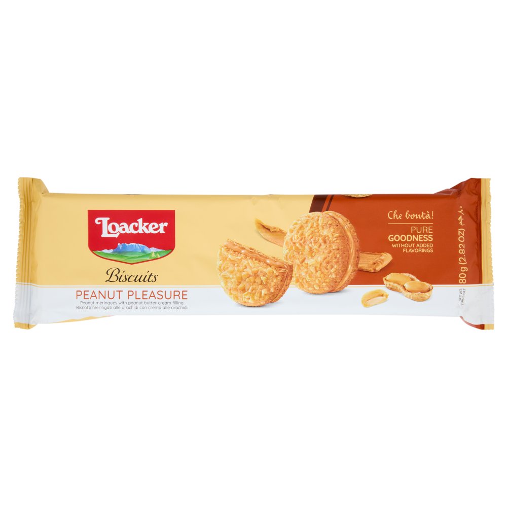 Loacker Biscuits Peanut Pleasure Biscotti Meringati con Crema alle Arachidi Gr.80