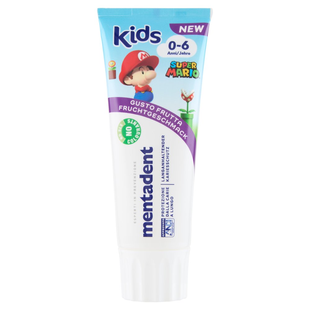 Mentadent Dentifricio Kids 0-6 Anni Super Mario Gusto Frutta Ml.75