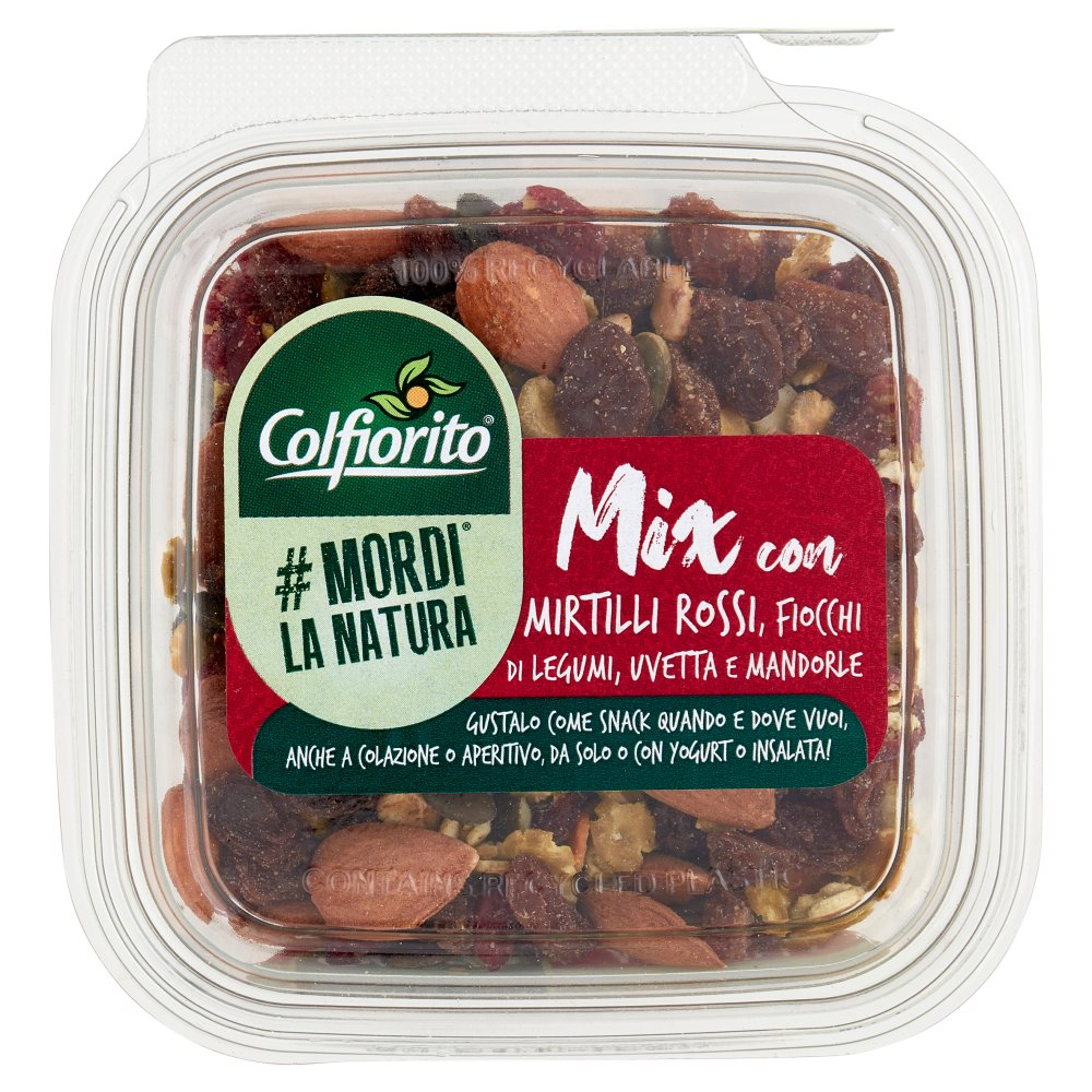 Colfiorito Mordi la Natura Mix con Mirtilli Rossi Fiocchi di Legumi Uvetta e Mandorle Gr.180