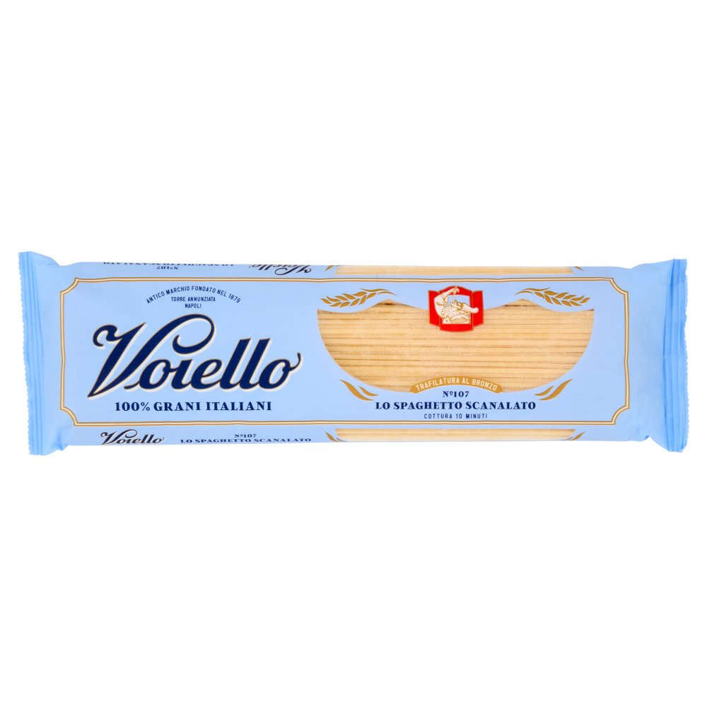Voiello Lo Spaghetto Scanalato N°107 Pasta Trafilata Bronzo di Grano Aureo 100% Italiano Gr.500
