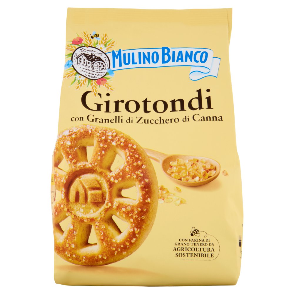 Mulino Bianco Girotondi Biscotti con Granelli di Zucchero di Canna Gr.350
