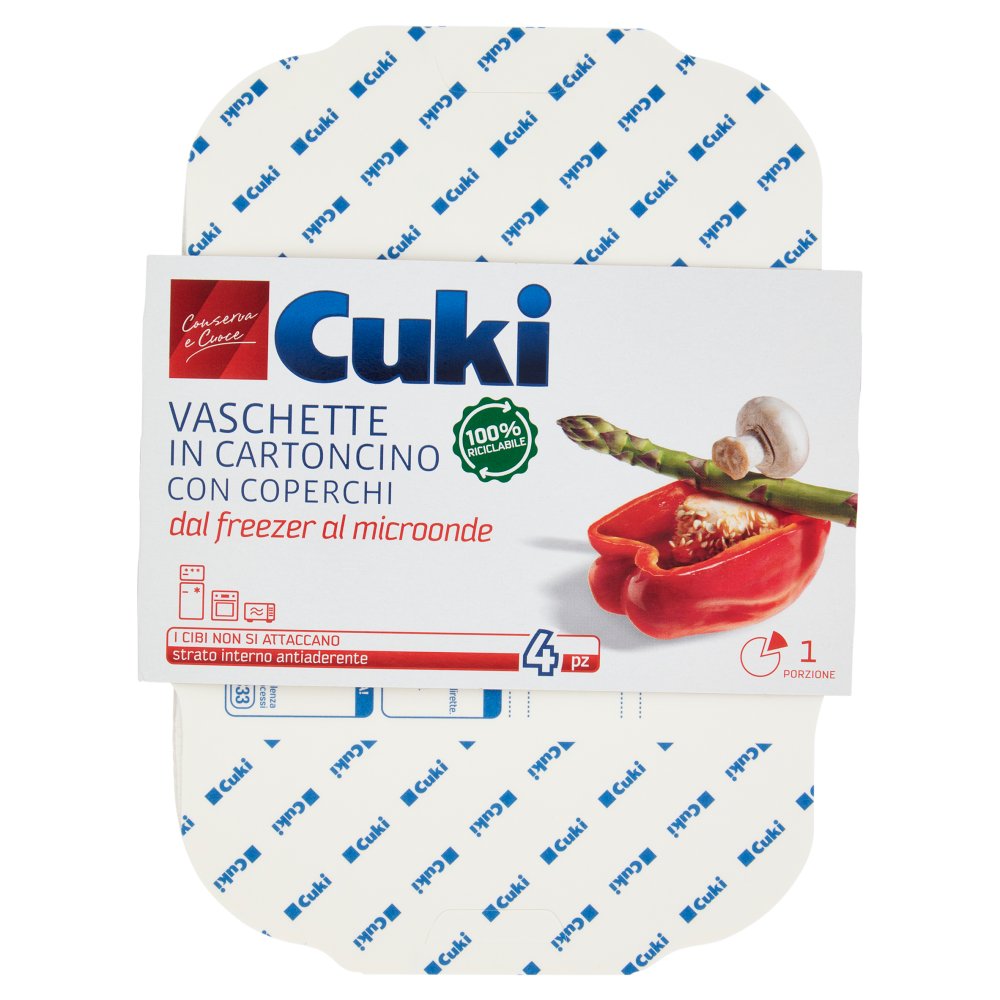 Cuki Contenitore in Cartone con Coperchio per Microonde 1 Porzione Pz.4