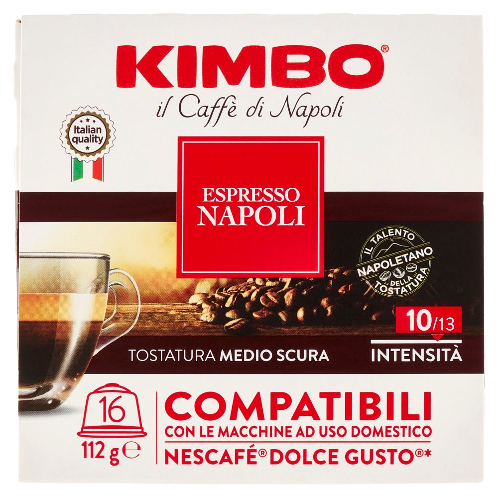 Kimbo Caffè Espresso Napoli Capsule Compatibili con le Macchine Nescafé Dolce Gusto 16 x Gr.7