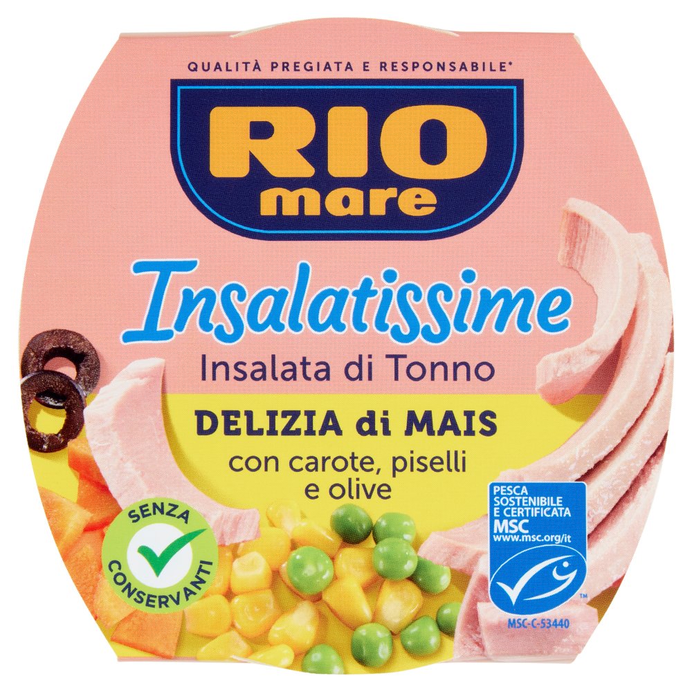 Rio Mare Insalatissime Insalata di Tonno Delizia di Mais con Carote, Piselli e Olive Gr.160